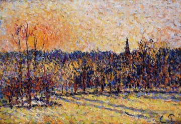 coucher Tableaux - coucher de soleil bazincourt steeple 1 Camille Pissarro paysage